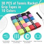 Coitak 30 Pieces Tennis Racket Grip Tape, Precut Tennis Grip Tape, Tennis Overgrips for Anti Slip and Absorbent Grip, 10 Colors