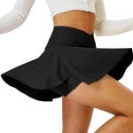 DLOODA Tennis Skirt for Women with Pockets Shorts Crossover High Waisted Athletic Golf Skorts Running Workout Skirts 2 in 1 Black