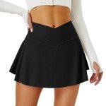 DLOODA Tennis Skirt for Women with Pockets Shorts Crossover High Waisted Athletic Golf Skorts Running Workout Skirts 2 in 1 Black