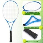 VercanMonth 4 Pack Tennis Rackets for Adults Recreational 4 Players Pre Strung 27 Inch Tennis Racquets Lightweight Rackets Bulk with Balls Overgrips for Training(Blue)