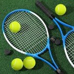 VercanMonth 4 Pack Tennis Rackets for Adults Recreational 4 Players Pre Strung 27 Inch Tennis Racquets Lightweight Rackets Bulk with Balls Overgrips for Training(Blue)