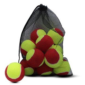 ZHUOKECE Tennis Balls, 12 Pack 25% Low Compression Stage Tennis Ball for Beginners Youth Kids Training Practicing with Mesh Bag for Easy Transport (Red)