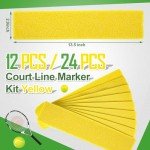 Moukeren Court Line Marker Kit Yellow Line Boundary Markers Court Marker Lines Training Markers Equipment Tennis Accessories for Kids Basketball Volleyball Badminton Outdoor Training(12 Pcs)