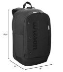 WILSON Noir Tour Tennis Backpack - Holds up to 2 Rackets, Black