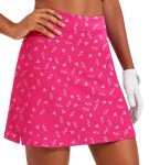 Ekouaer Skort Golf Skirts for Women Tennis Athletic Skirt Inner Shorts Pocket Floral Running Workout Sports Skorts,Hot Pink Print Medium