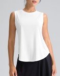 SANTINY Women's Sleeveless Workout Tops Breathable Lightweight Active Tennis Yoga Shirts Athletic Running Tank Tops for Women (White_L)