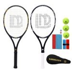 Professional Tennis Racket Set with Vibration Dampener & Carry Bag - 27 Inch Lightweight Racquet for Adult, Includes 2 Overgrips, 2 Tennis Balls - Perfect for Beginner to Advanced Players