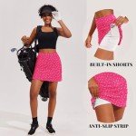 Ekouaer Skort Golf Skirts for Women Tennis Athletic Skirt Inner Shorts Pocket Floral Running Workout Sports Skorts,Hot Pink Print Medium