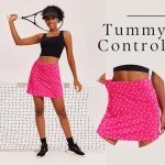 Ekouaer Skort Golf Skirts for Women Tennis Athletic Skirt Inner Shorts Pocket Floral Running Workout Sports Skorts,Hot Pink Print Medium