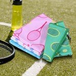 4 Soft Tennis Towels - 15 x 17 Inch, Absorbent, Fast Drying, Funny Prints with Carabiner Clip - Tennis Gift for Women, Men, Team Sports Accessories