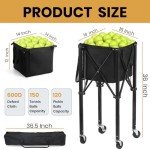 Coolcapis Tennis Ball Hopper Pickleball Removable Waterproof Basket with Carry Bag, Wheel Locks for Tennis Coaches Players Schools Clubs, Tennis Court Equipment/Accessory (165 Balls Capacity)