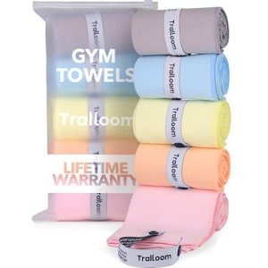 Trailoom Microfiber Workout Towels - Quick Dry, Highly Absorbing, Odor-Free, for Women & Men - Gym Sweat Sports Towel for Hot Yoga, Tennis, Running, Exercise, Working Out, Camping, Set of 5 Pastel