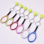 Ancefine 12 Pieces Mini Tennis Racket Keychains Key Ring Alloy Tennis Ball Split Ring Keychains Tennis Trinkets Accessory for Tennis Sport Lover Gift,6 Color