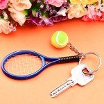 Ancefine 12 Pieces Mini Tennis Racket Keychains Key Ring Alloy Tennis Ball Split Ring Keychains Tennis Trinkets Accessory for Tennis Sport Lover Gift,6 Color