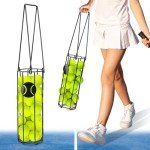 HolyMaji Cylindrical Tennis Ball Hopper Collector Pickleball Balls Retriever Basket Tennis Ball Picker Upper for Easy Picking and Storage Metal Container Holds 24 Tennis Balls Training Caddy (Black)