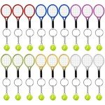 AUHOKY 18Pcs Mini Tennis Racket Keychain Key Ring, Fashionable Alloy Tennis Ball Split Ring, Sport Style Split Keychain for Sport Lovers Team - Exquisite & Lightweight(6 Colors)