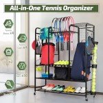 PLKOW Tennis Bag Organizer Tennis Racket Storage Rack, Extra Large Tennis Equipment Holder for Bags, Balls, Racquet & Accessories, Heavy-Duty Gear Organizer for Garage, Club, or School