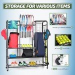 PLKOW Tennis Bag Organizer Tennis Racket Storage Rack, Extra Large Tennis Equipment Holder for Bags, Balls, Racquet & Accessories, Heavy-Duty Gear Organizer for Garage, Club, or School