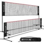 BAGAIL Badminton Net, Foldable Sports Net 10 FT/ 14 FT/ 17 FT Wide, Height Adjustable Net Set with Carry Bag for Tennis, Pickleball or Pool Volleyball - 10ft, Red