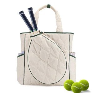 CCGTIOR 2-in-1 Tennis Tote Bag & Tennis Racket Backpack – Extra-Large Quilted Pickleball Racquet Bags, Water-Resistant & Lightweight for Men & Women (White)
