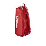 WILSON 2025 Super Tour Red Tennis Racket Bag - Red/White, Holds up to 6 Rackets