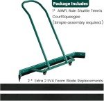 AIWFL Aluminium Alloy Sport Tennis Court Squeegee with Wheels, Tennis Court Rain Shuttle with Additional 2 EVA Foam Blade, Professional Squeegees Floor Water Remover Squeegee Broom, Green