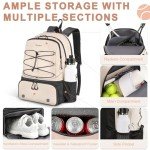 Arcoyard Tennis Bag, Large Tennis Bags For Women, Tennis Backpack with Ventilated Shoe Compartment and Insulated Pocket, Hold 2 Tennis Pickleball Rackets, Tennis Pickleball Balls and More, Beige