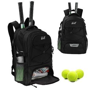 WOLT Tennis Bag - Large Tennis Racket Backpack for Men & Women - Ventilated Shoe Compartment - Holds 2 Rackets