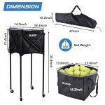 ELKCIP Portable Pickleball & Tennis Ball Hopper with Wheels, Foldable Sports Balls Teaching Cart, Lightweight Softball Caddy, Large Capacity Baseball Basket Carrier for Training