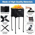 ELKCIP Portable Pickleball & Tennis Ball Hopper with Wheels, Foldable Sports Balls Teaching Cart, Lightweight Softball Caddy, Large Capacity Baseball Basket Carrier for Training