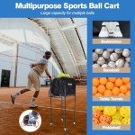 ELKCIP Portable Pickleball & Tennis Ball Hopper with Wheels, Foldable Sports Balls Teaching Cart, Lightweight Softball Caddy, Large Capacity Baseball Basket Carrier for Training
