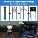 ELKCIP Portable Pickleball & Tennis Ball Hopper with Wheels, Foldable Sports Balls Teaching Cart, Lightweight Softball Caddy, Large Capacity Baseball Basket Carrier for Training