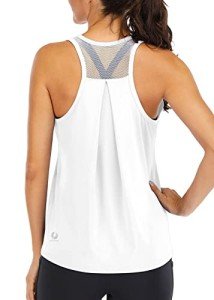 ICTIVE Workout Tops for Women Loose Fit Racerback Mesh Backless Muscle Tank Athletic Exercise Gym Shirts White L