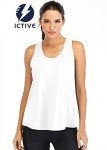 ICTIVE Workout Tops for Women Loose Fit Racerback Mesh Backless Muscle Tank Athletic Exercise Gym Shirts White L