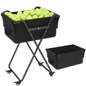 Ardier Foldable Tennis Ball Hopper Cart with Wheels, Portable Pickleball Holder Caddy Holds 175 Tennis Balls or 140 Pickleballs, Lightweight Baseball Basket Collector for Court Training & Coaching,B
