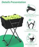 Ardier Foldable Tennis Ball Hopper Cart with Wheels, Portable Pickleball Holder Caddy Holds 175 Tennis Balls or 140 Pickleballs, Lightweight Baseball Basket Collector for Court Training & Coaching,B
