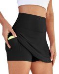 DLOODA Womens Skort Tennis Skirt with Pocket Shorts Mini Golf Skirts High Waisted Athletic Skorts Summer Workout Black