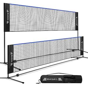 BAGAIL Badminton Net, Foldable Sports Net 10 FT/ 14 FT/ 17 FT Wide, Height Adjustable Net Set with Carry Bag for Tennis, Pickleball or Pool Volleyball - 10ft, Blue
