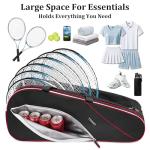 Ytonet Tennis Bag 6 Rackets, Large Tennis Racket Bag for Men Women with Insulated Pocket Shoe Compartment Water Resistant 3-Ways Carry Padded Badminton Cover for Pro/Team/Familiy Training, Black