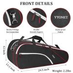 Ytonet Tennis Bag 6 Rackets, Large Tennis Racket Bag for Men Women with Insulated Pocket Shoe Compartment Water Resistant 3-Ways Carry Padded Badminton Cover for Pro/Team/Familiy Training, Black
