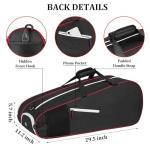 Ytonet Tennis Bag 6 Rackets, Large Tennis Racket Bag for Men Women with Insulated Pocket Shoe Compartment Water Resistant 3-Ways Carry Padded Badminton Cover for Pro/Team/Familiy Training, Black