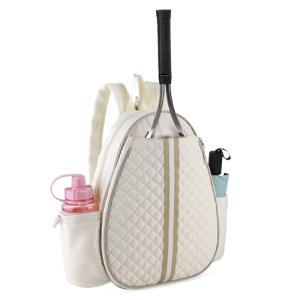 Lufstd Tennis Bags for Women, Quilted Tennis Sling Crossbody Backpack with Hook, Water Resistant Tennis Racket Bags Suitable for Pickleball Badminton, Beige