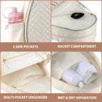 Lufstd Tennis Bags for Women, Quilted Tennis Sling Crossbody Backpack with Hook, Water Resistant Tennis Racket Bags Suitable for Pickleball Badminton, Beige