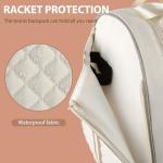 Lufstd Tennis Bags for Women, Quilted Tennis Sling Crossbody Backpack with Hook, Water Resistant Tennis Racket Bags Suitable for Pickleball Badminton, Beige