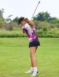 PINSPARK Golf Shirts for Women Short Sleeve Moisture Wicking Polo V Neck Tennis Tops Print Pickleball Apparel,Purplicious XL