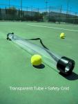 Portable Tennis Ball Pickup Tube with Adjustable Shoulder Strap - Lightweight Tennis Ball Holder and Collector, Holds 15 Balls - Tennis and Paddle Ball Grabber, Retriever, and Carrier (Transparent)