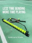 Portable Tennis Ball Pickup Tube with Adjustable Shoulder Strap - Lightweight Tennis Ball Holder and Collector, Holds 15 Balls - Tennis and Paddle Ball Grabber, Retriever, and Carrier (Transparent)