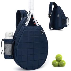 KAVIGOR Tennis Bag Holds 2 Rackets, Quilted Tennis Backpack, Waterproof Crossbody Sling Pickleball Bags for Women, Men and Youth