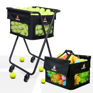 TurboStride Tennis Ball Hopper Cart with 4 Wheels – Foldable, Large Capacity Pickleball & Tennis Ball Collector for Court Training & Coaching