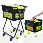 TurboStride Tennis Ball Hopper Cart with 4 Wheels – Foldable, Large Capacity Pickleball & Tennis Ball Collector for Court Training & Coaching